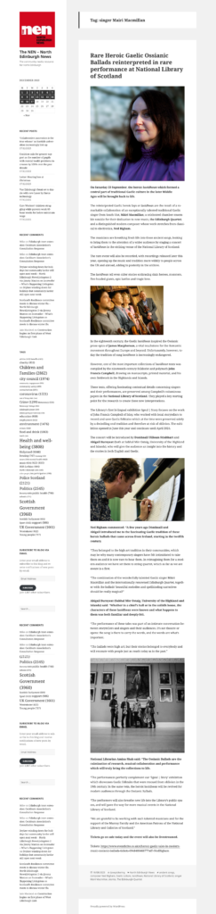 North Edinburgh News - Rare Heroic Gaelic Ossianic Ballads reinterpreted in rare performance at National Library of Scotland