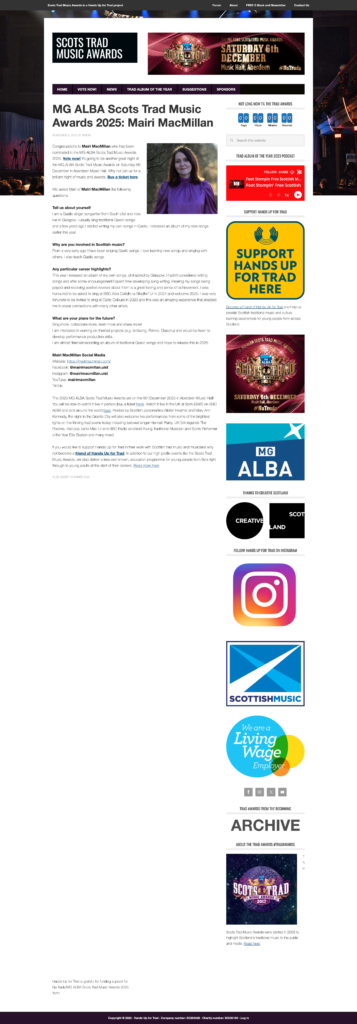 Hands Up for Trad 2025 Nomination - Màiri MacMillan